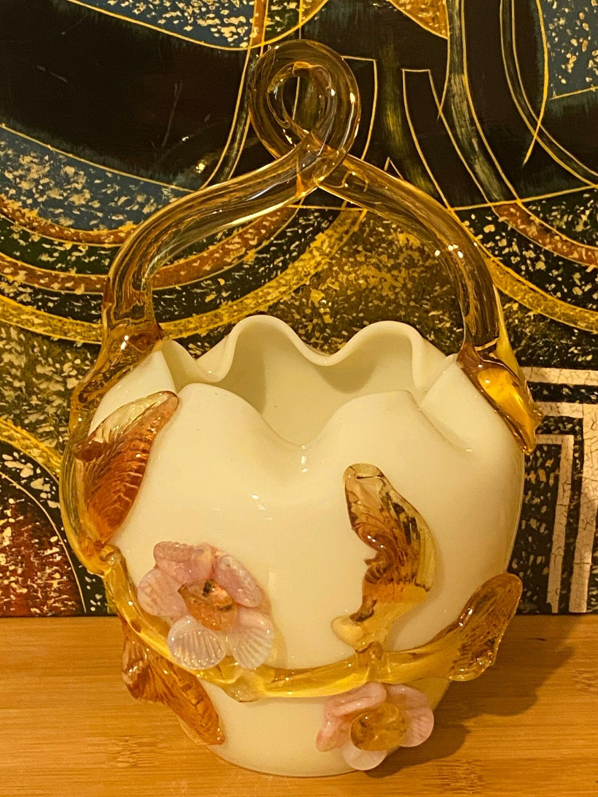 Antique Uranium Glassware Vase, Stevens Williams Uranium Vaseline Glass Basket, Antique Collectible Decor photo for sale