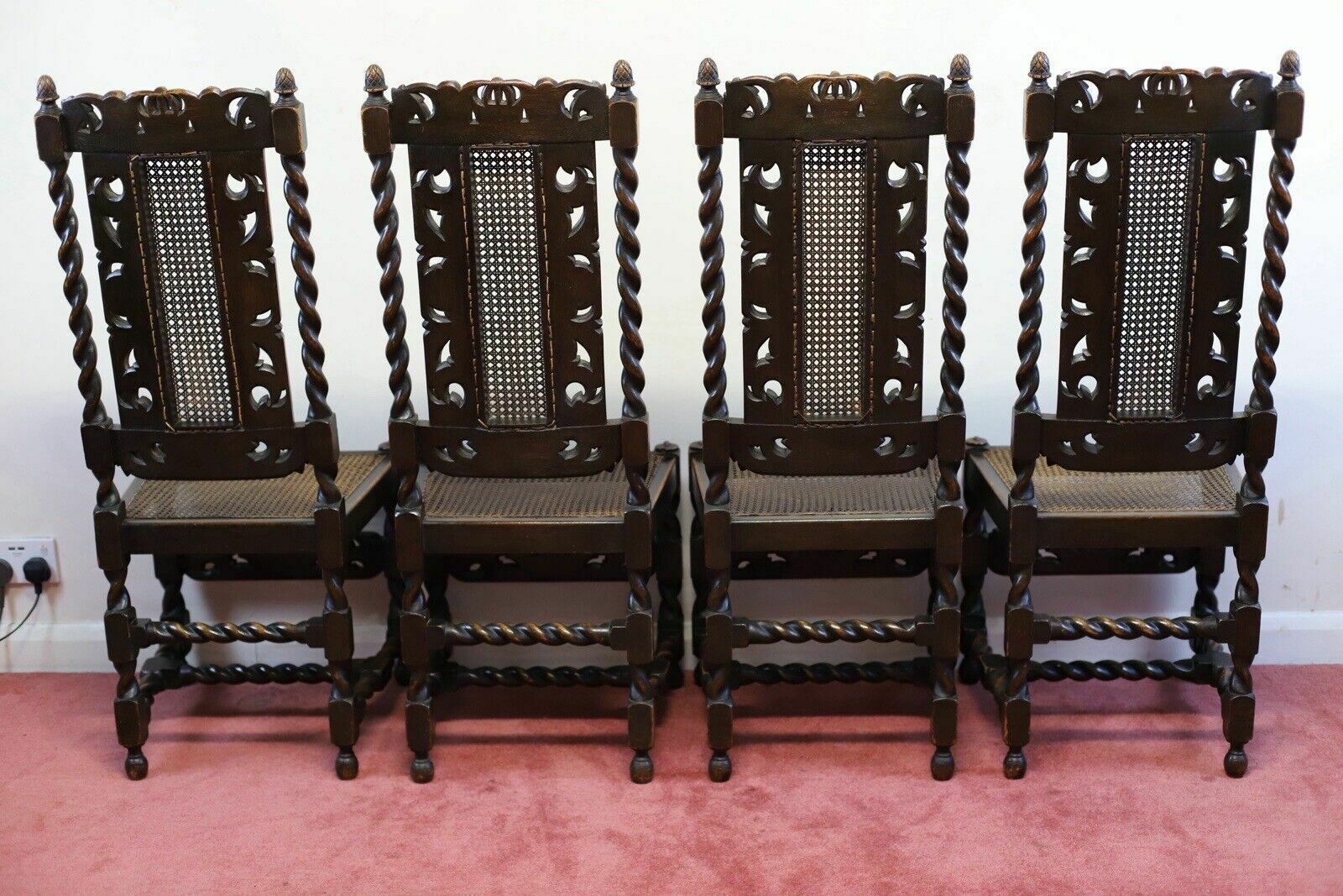 Lovely Set Of Six Victorian Carved Oak Carolean Style Dining Chairs photo buy