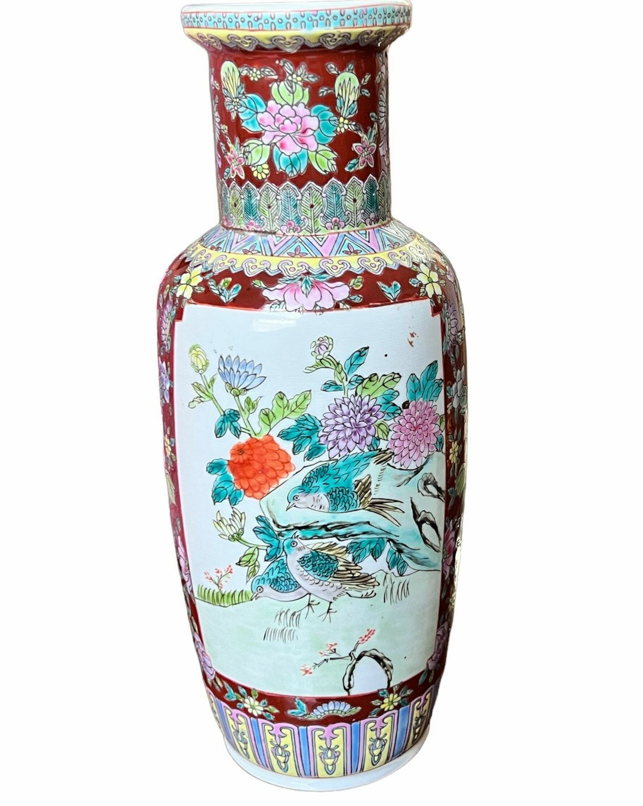 Chinese Famille Rose Vase, China Republic Period Porcelain, Chinese Porcelain Vase With Phoenix Birds , Qianlong Fine Arts Porcelain Bottle