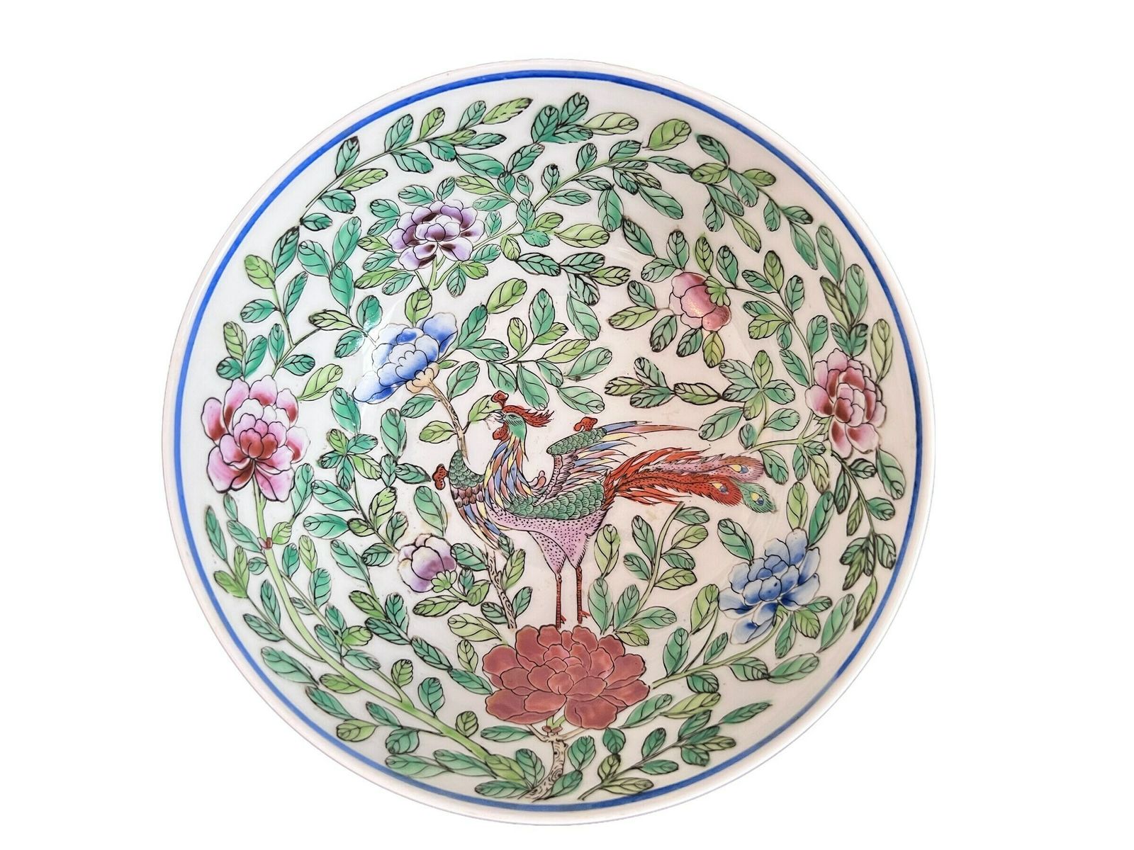 Made In Macau Vintage Chinese Porcelain Famille Rose Bowl, Medallion Center Table Punch Bowl Measures 8.5 Inches In Diameter photo furniture
