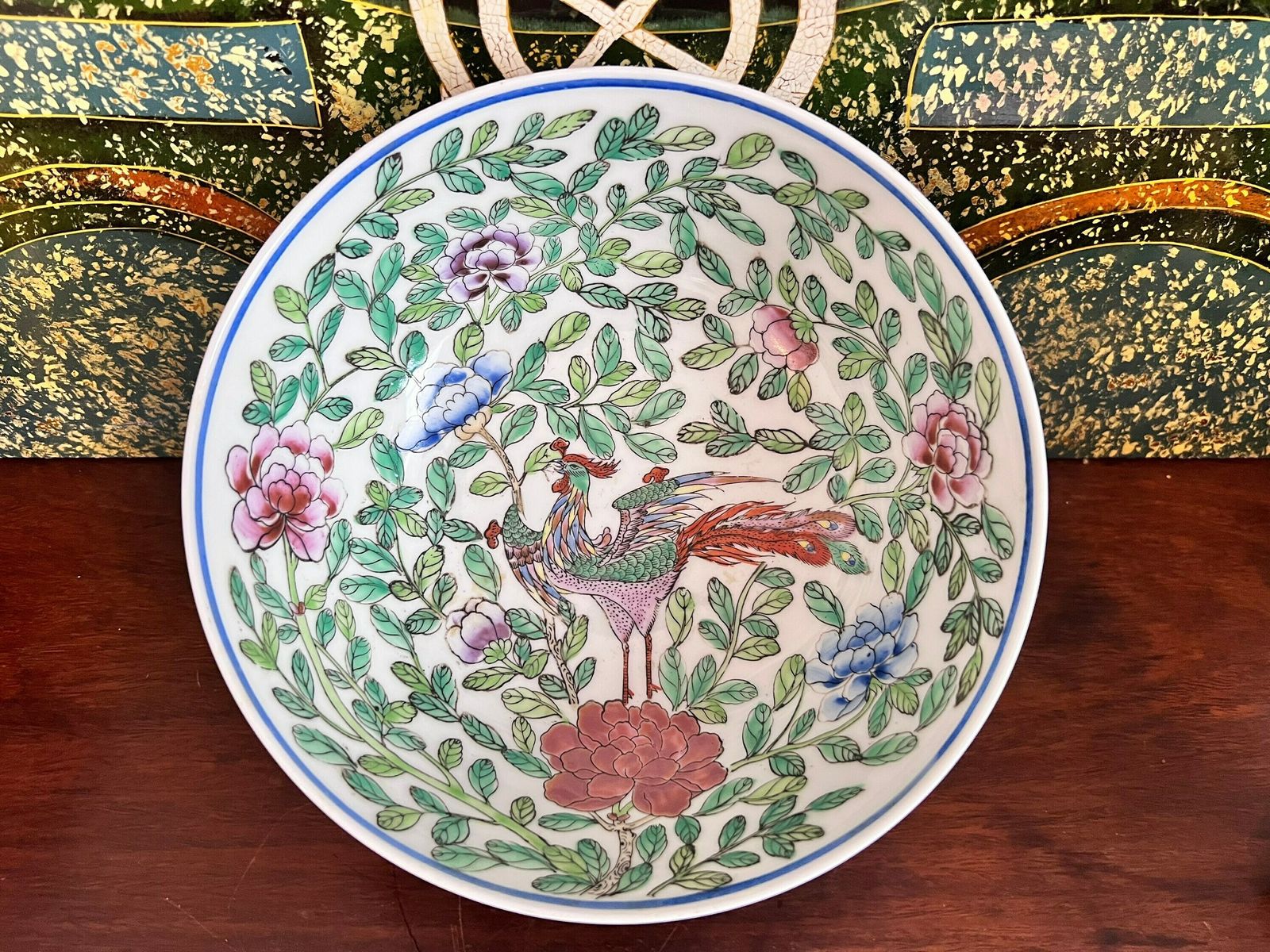 Made In Macau Vintage Chinese Porcelain Famille Rose Bowl, Medallion Center Table Punch Bowl Measures 8.5 Inches In Diameter photo buy