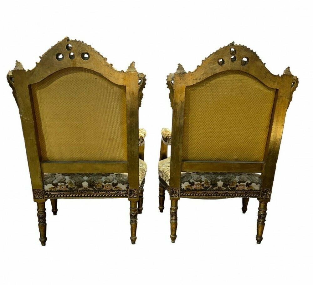 Pair French Gilt Armchairs Louis XVI Fauteuil photo 1150.0
