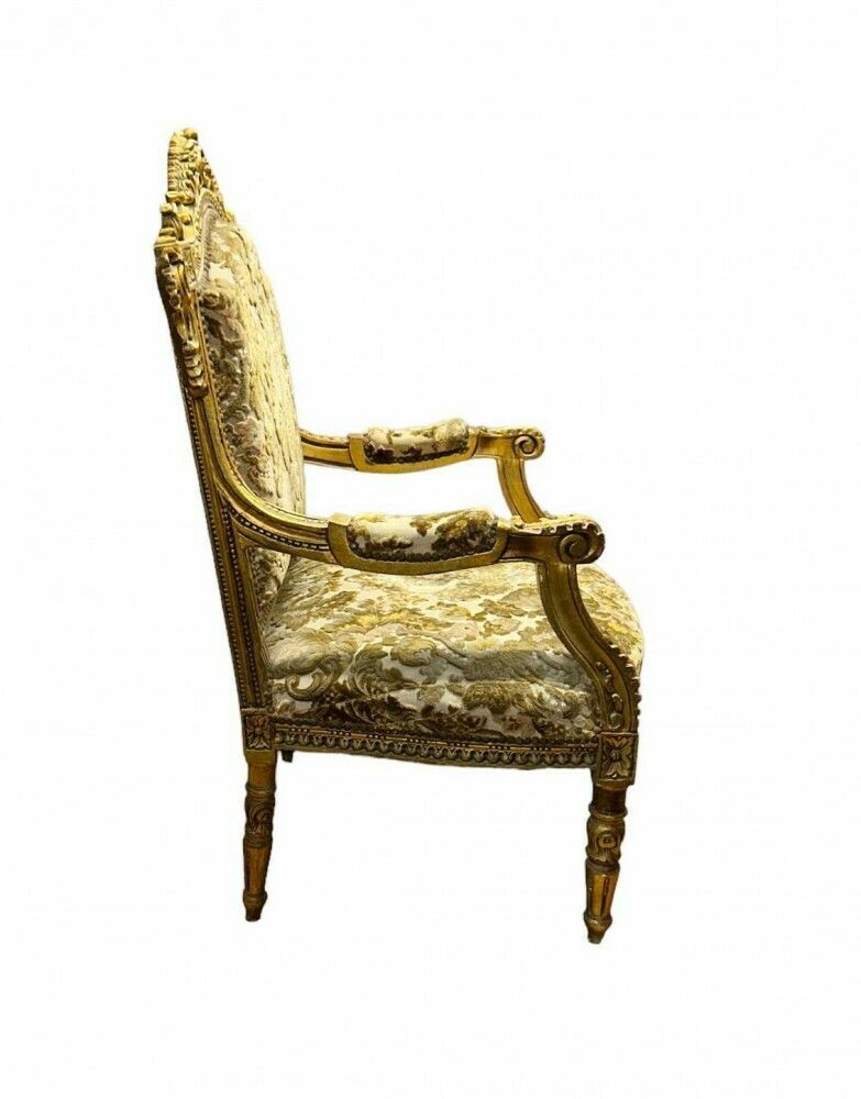 photo for sale Pair French Gilt Armchairs Louis XVI Fauteuil
