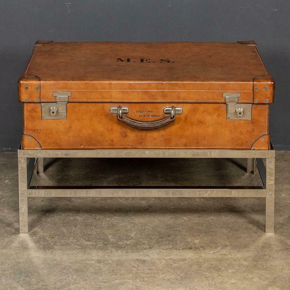 20th Century English Leather Trunk On Metal Stand, C1910 photo furniture