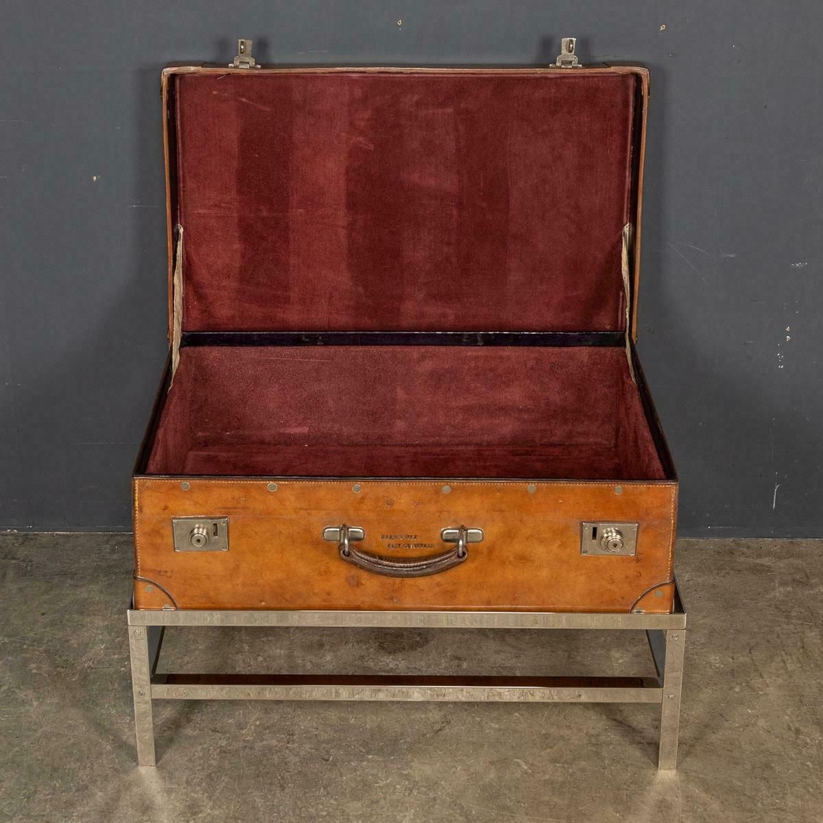 20th Century English Leather Trunk On Metal Stand, C1910 photo vinterior