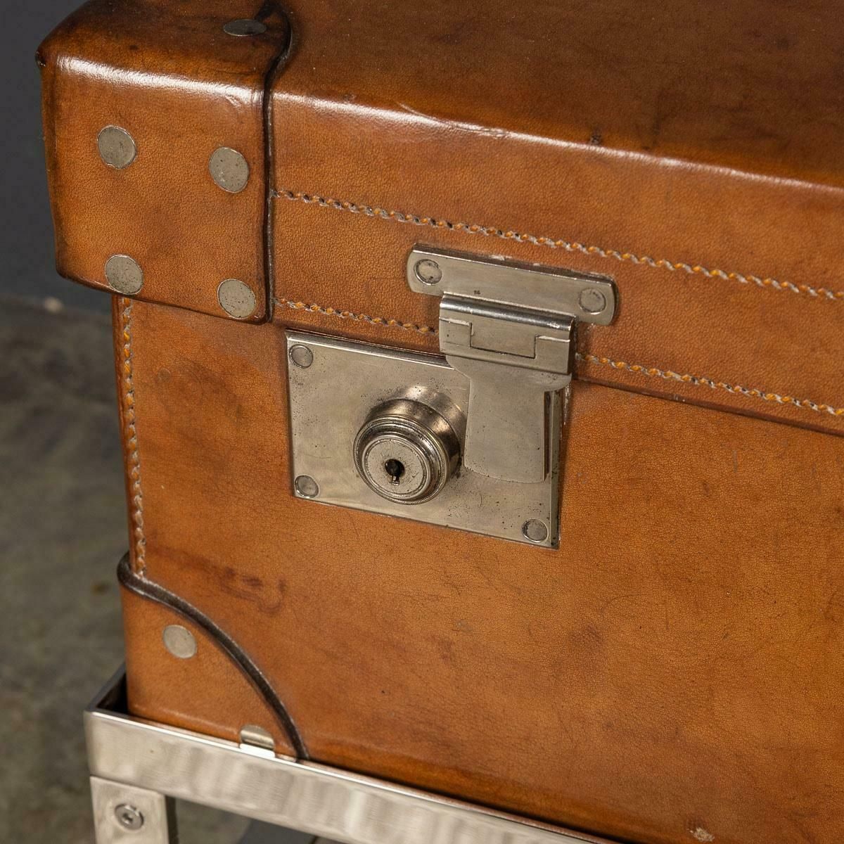 photo for sale 20th Century English Leather Trunk On Metal Stand, C1910