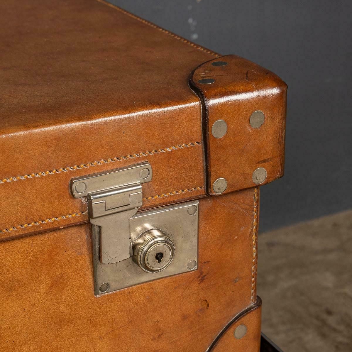 3795.0 20th Century English Leather Trunk On Metal Stand, C1910 photo