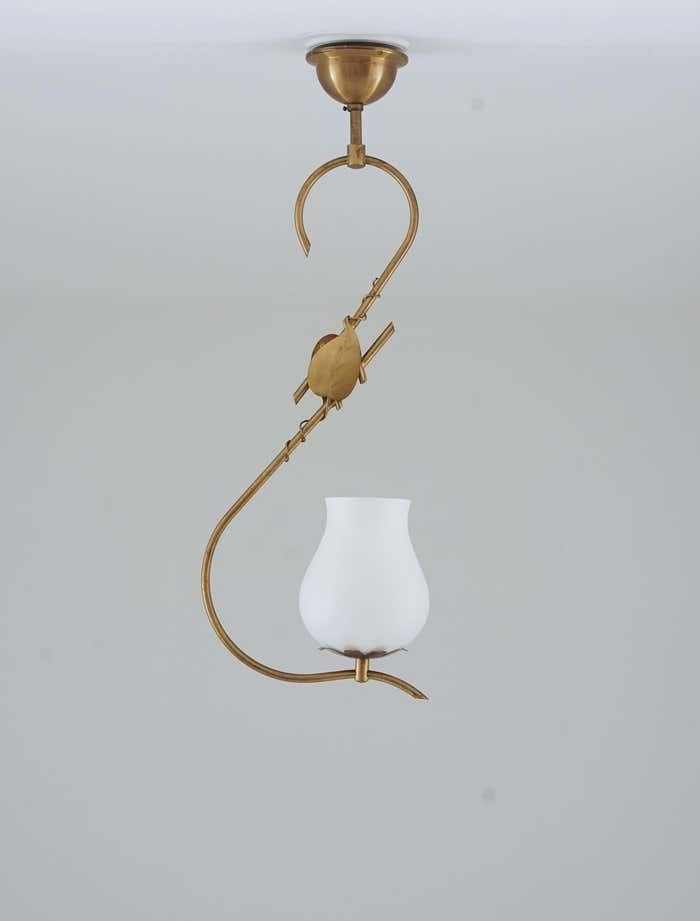 Scandinavian Pendant In Brass And Glass, Swedish Modern photo for sale