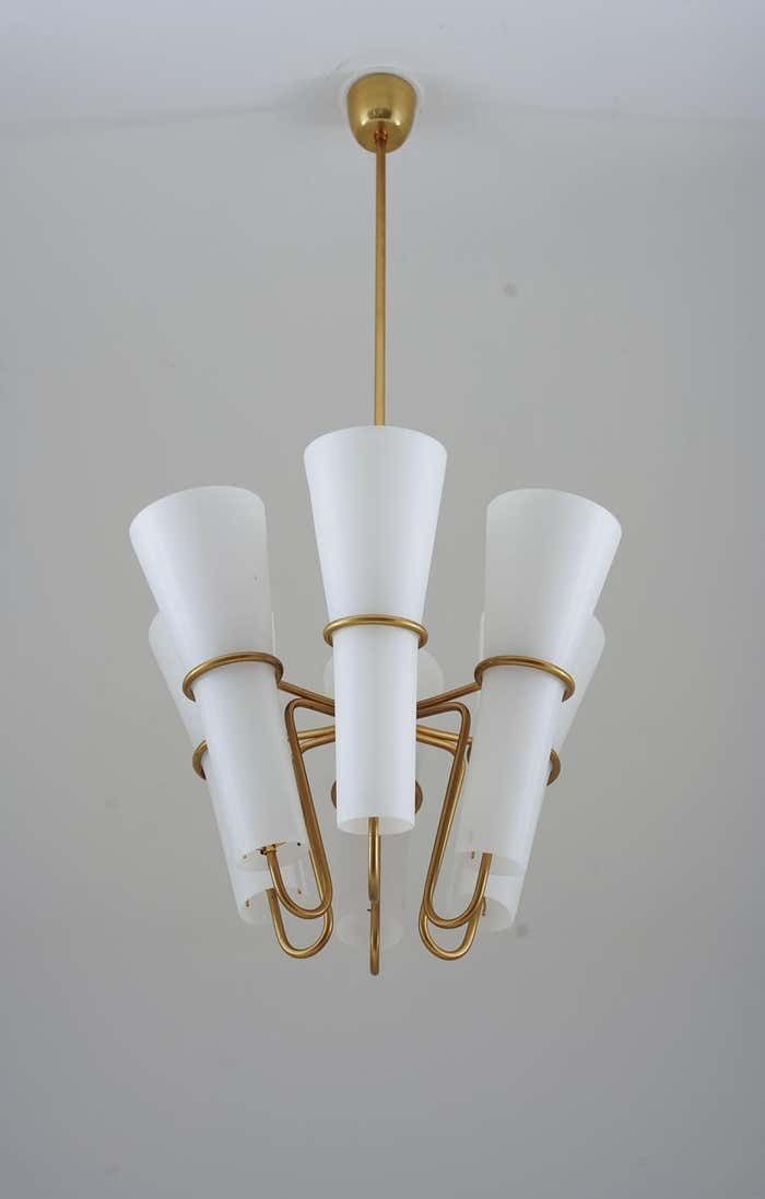 Chandelier In Brass And Opaline Glass By Hans Agne Jakobsson photo buy