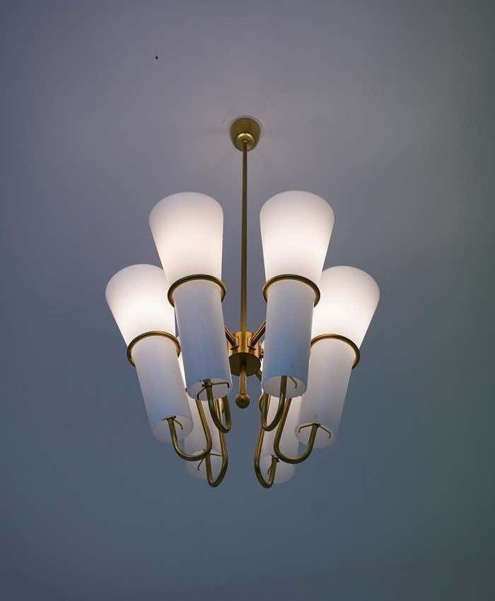 8309.0 Chandelier In Brass And Opaline Glass By Hans Agne Jakobsson photo