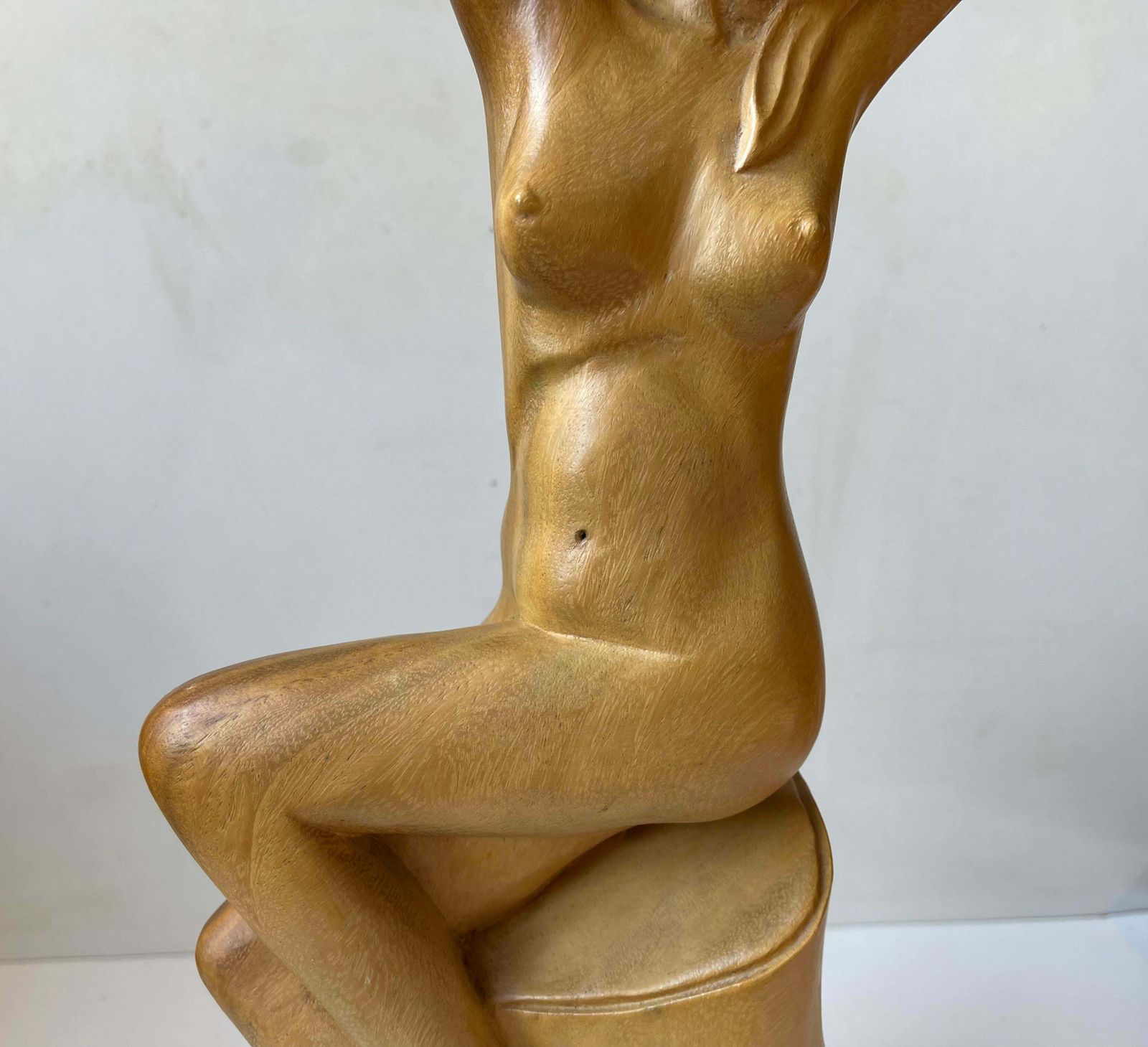 Art Deco Sculpture Of Nude Female In Hand Carved Wood, 1940s Scandinavia photo for sale