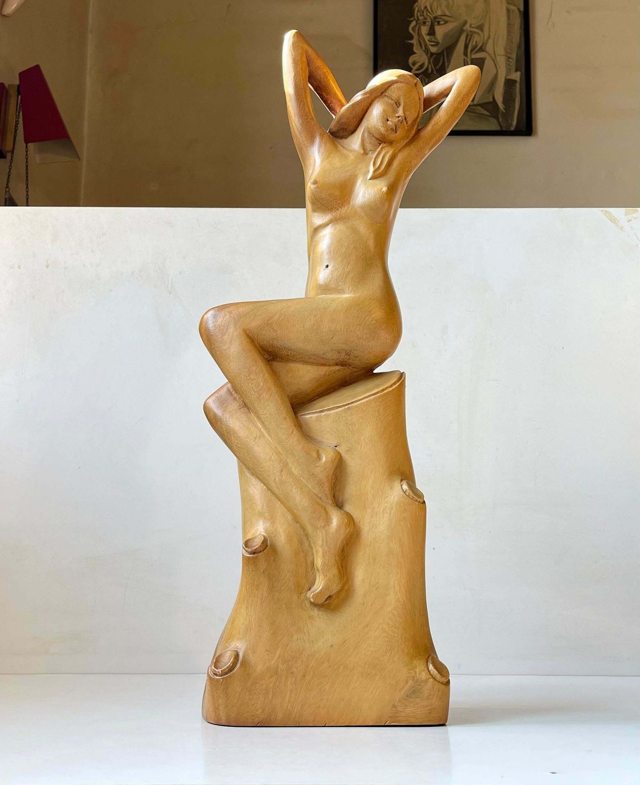 Art Deco Sculpture Of Nude Female In Hand Carved Wood, 1940s Scandinavia photo 901.0