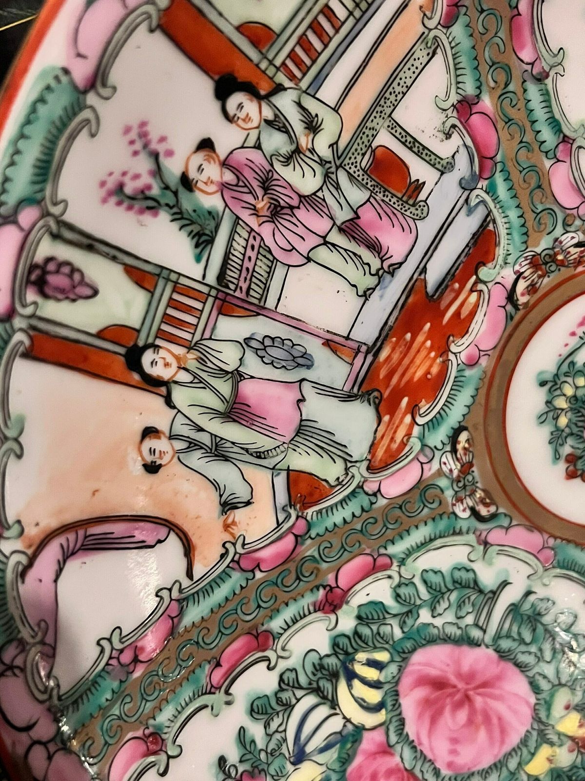 Large Canton / Rose Medalion Bowl, 20th Century, Chinoiserie Famille Rose Pink Porcelain Ceramic Bowl With Botanical Motif X 2 photo for sale