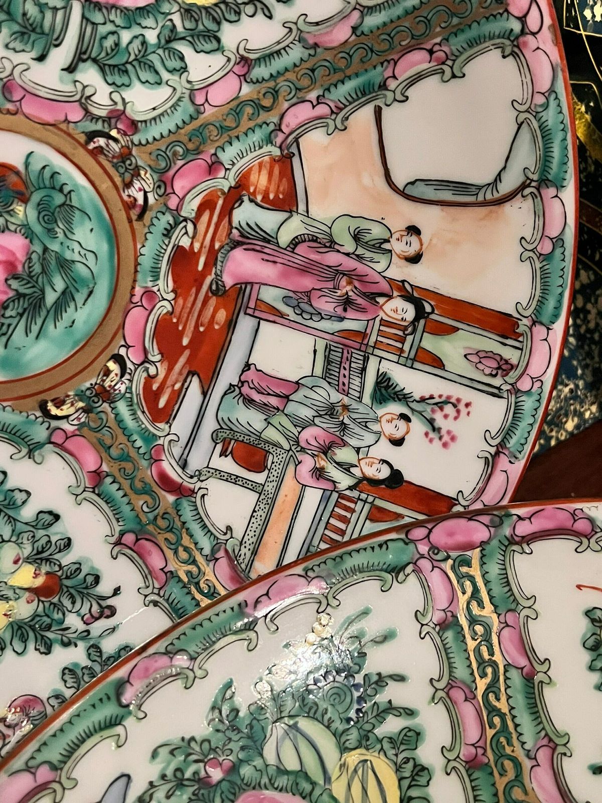 Large Canton / Rose Medalion Bowl, 20th Century, Chinoiserie Famille Rose Pink Porcelain Ceramic Bowl With Botanical Motif X 2 photo 145.0