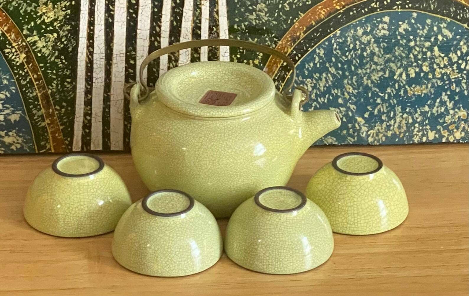 China Yixing Clay Teapot/Teacups, Chinese Yellow Glazed Yixing Zisha Tea Set, Set 5 Pieces, Very Good Condition, Home Gifts photo Home Decor