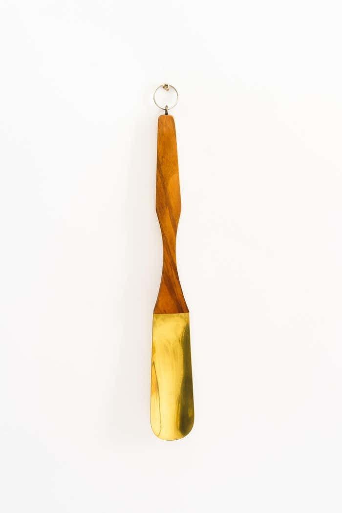 Shoehorn Wood And Brass Around 1950s photo for sale