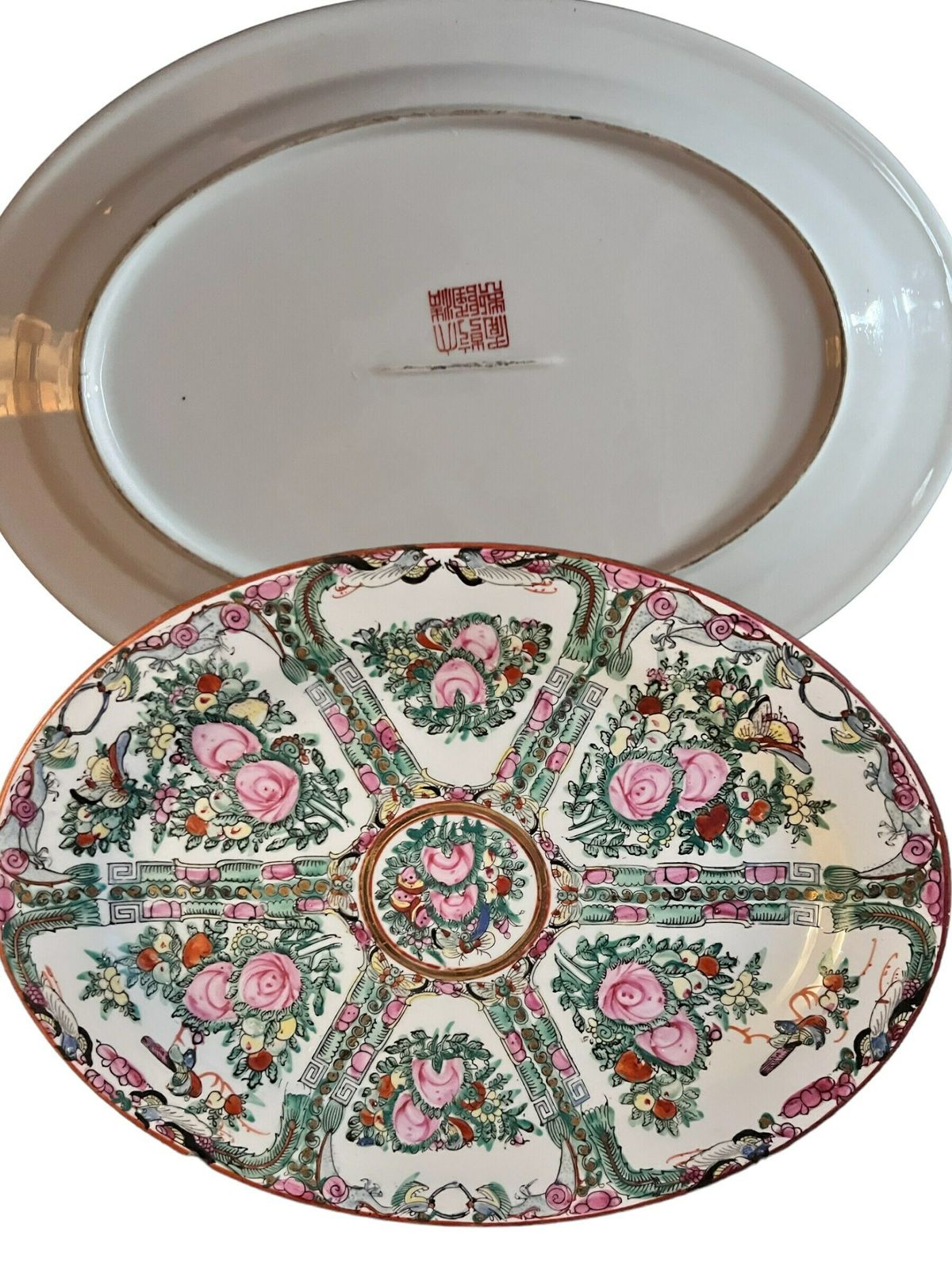 Two Chinese Porcelain Medallion Large Platters, Chinese Famille Rose Oval Platter photo for sale