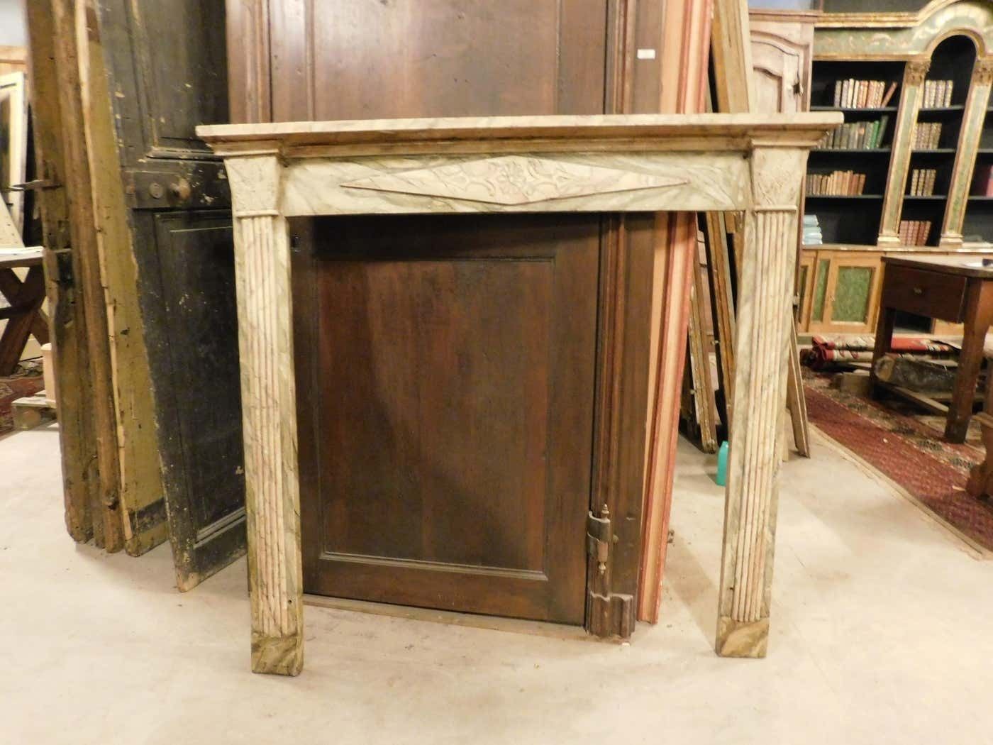 Vintage Mantel Fireplace, In Faux Marble Lacquered And Carved Wood, Italy photo for sale