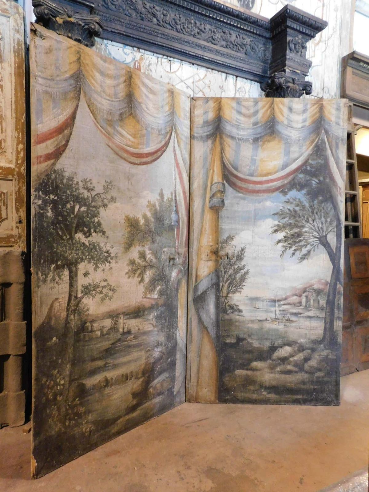 N.2 Antique Wooden Doors, Richly Painted Double Sided Different Theme, Italy photo vinterior