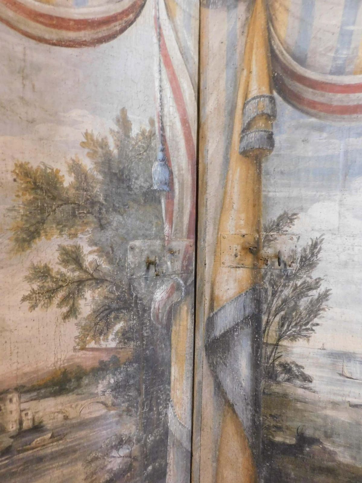 N.2 Antique Wooden Doors, Richly Painted Double Sided Different Theme, Italy photo vintage