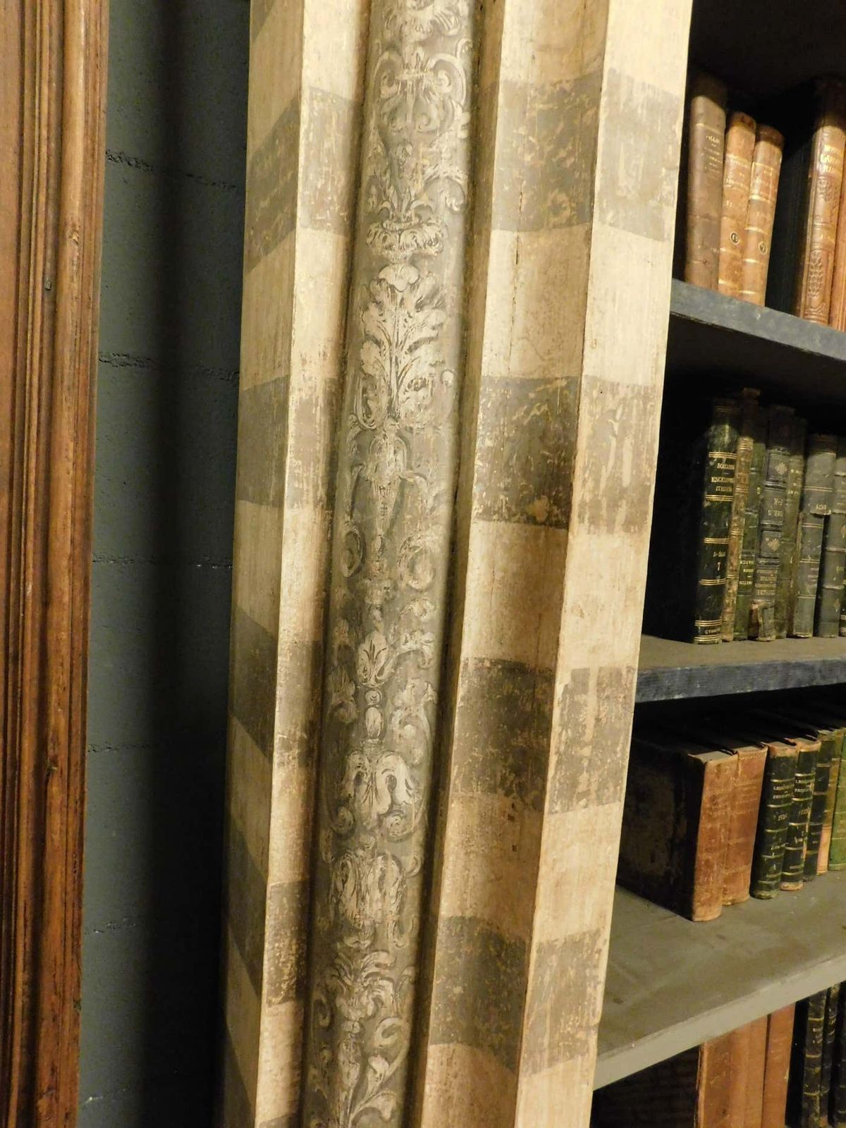 Antique Library Bookcase, Built With Painted And Sculpted Portal, Florence Italy photo for sale