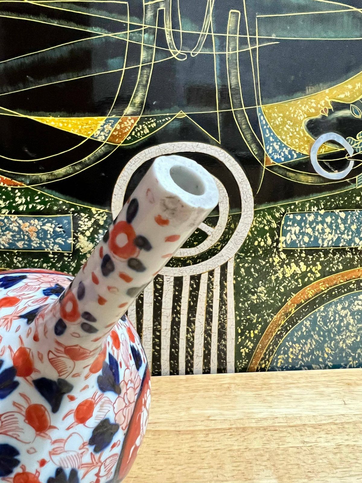 Antique Japanese Edo Porcelain Imari Bottle Vase 21cm Heights ” Blue, White, Red. Imari Handpainted Porcelain Bottle,Gift Idea photo 120.0