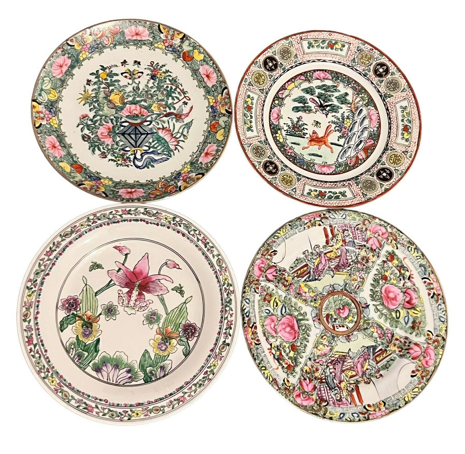 20th Century Antique Chinese Plates, Qianlong Seal Marks Fine, A Fine Famille Rose Chinese Hand Painted, Made In Macau