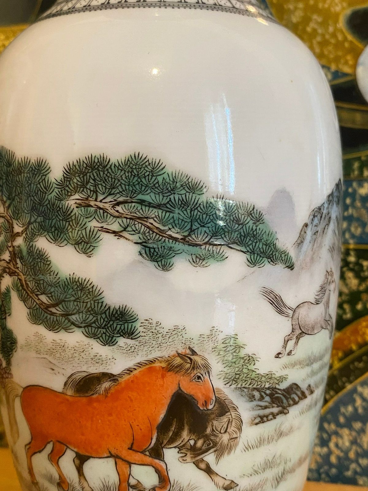 Chinese Porcelain 1930s  1970s Proc Vase Horses Of Wang Mu Calligraphy, photo vinterior