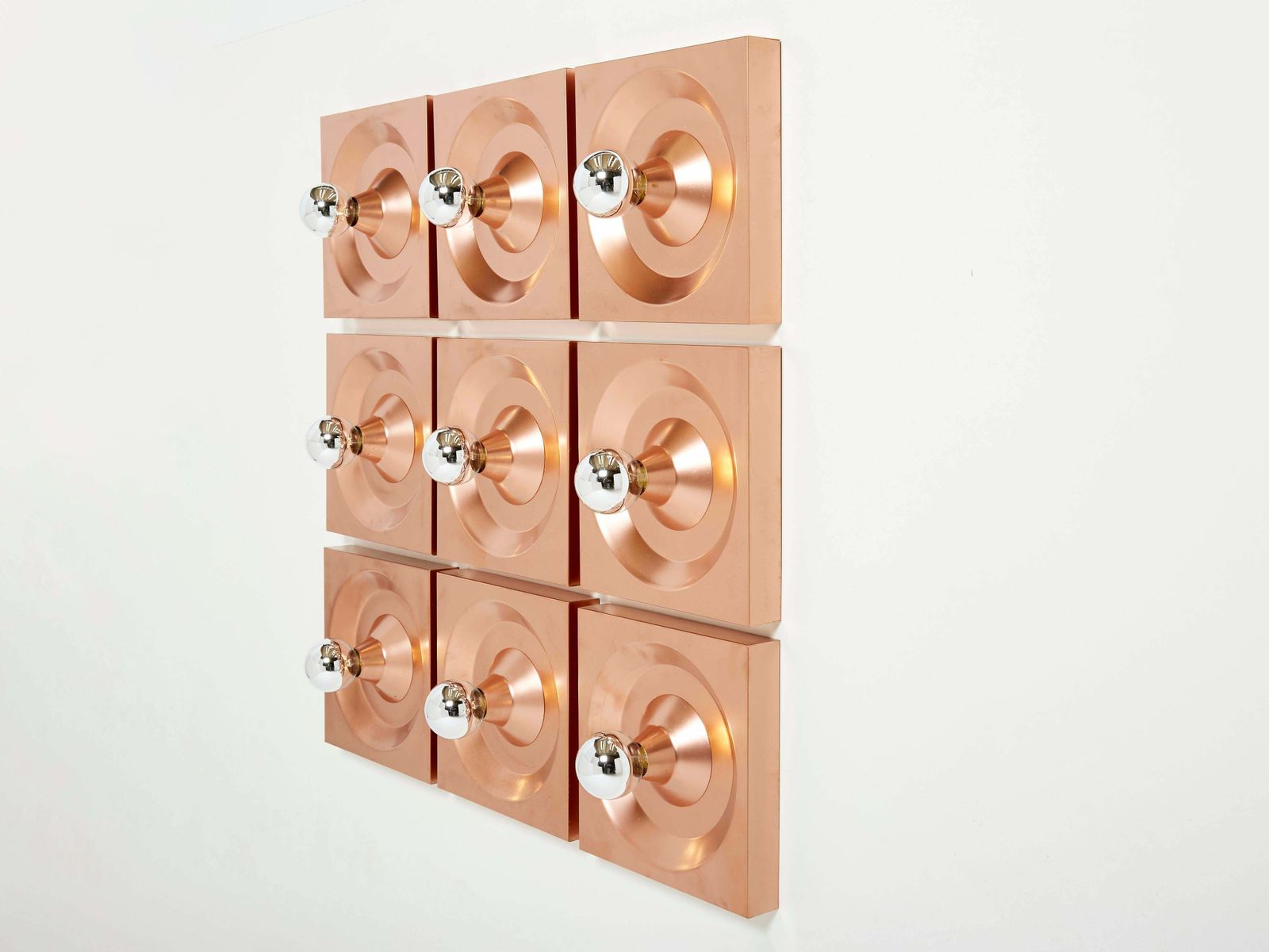 Set Of Nine Wall Lamps Copper Klaus Hempel For Kaiser Leuchten 1970 photo vinterior