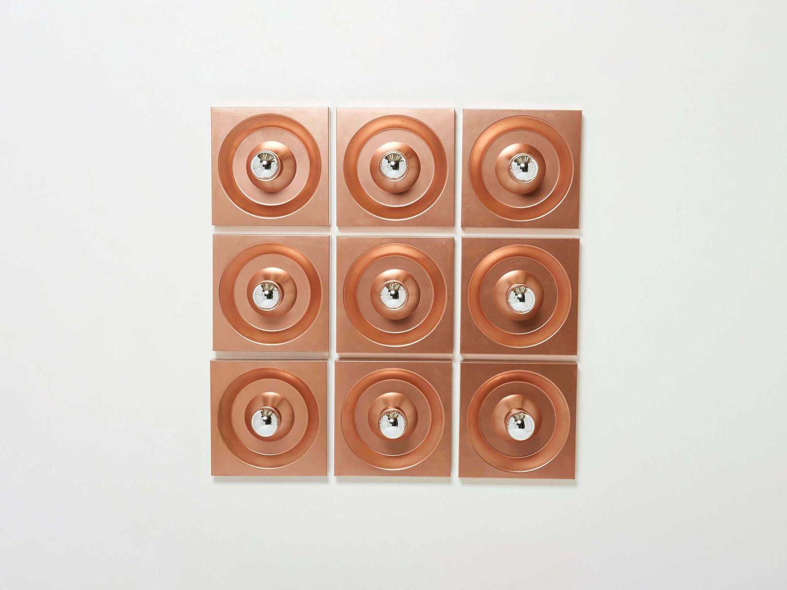 photo for sale Ensemble de neuf appliques murales en cuivre Klaus Hempel pour Kaiser Leuchten, 1970