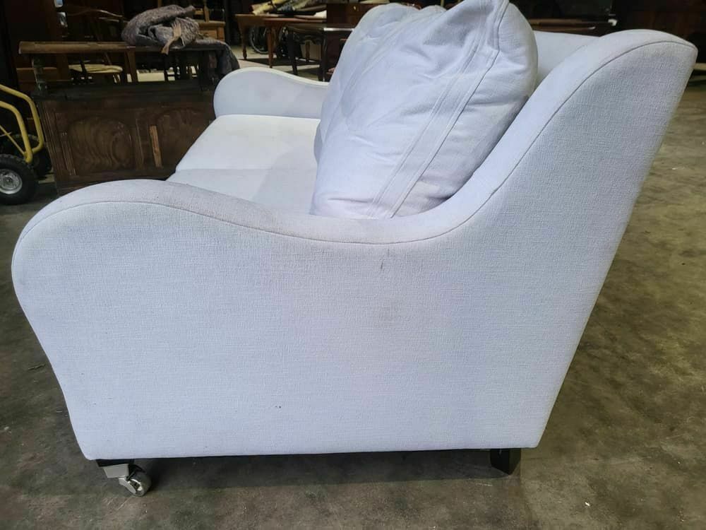 Sofa 2 Seat Feather Cushions Castors Curved Sides Oatmeal White Fabric photo 430.0