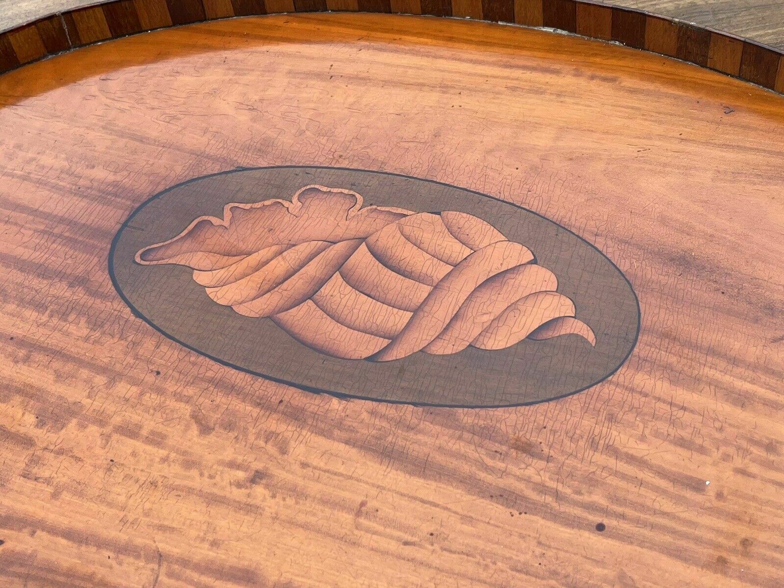 English Georgian Mahogany Tray With Marquetry Inlay & Brass Handles photo Home Decor