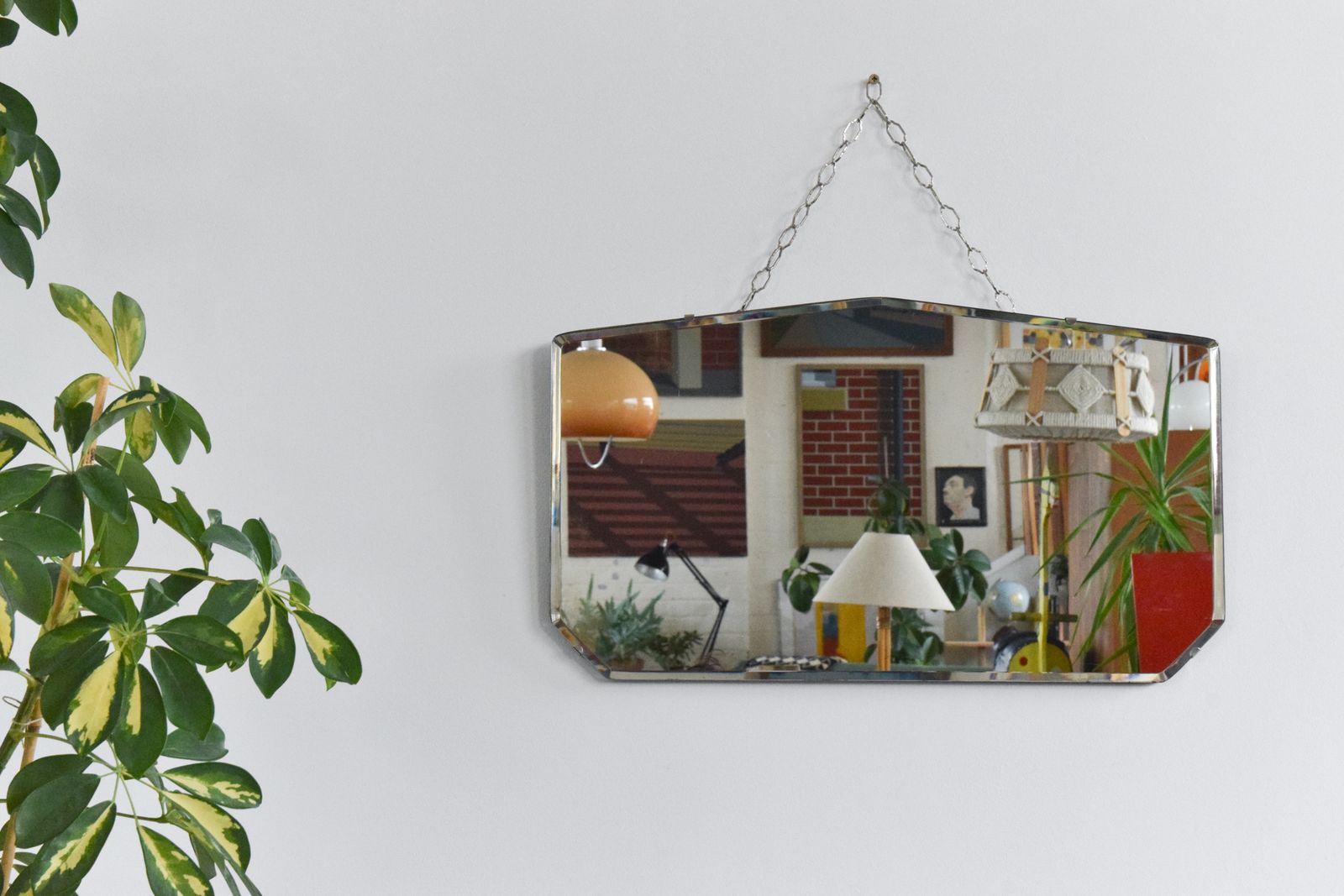 Vintage Frameless Bevelled Mirror Heptagon Shape With Rounded Edges