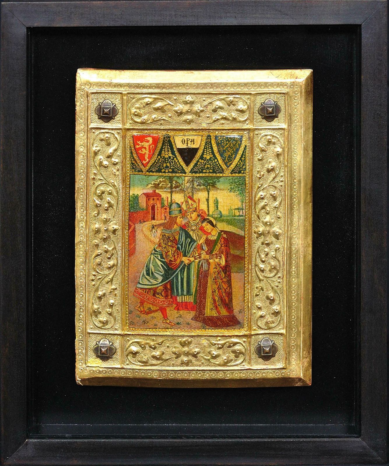 Icilio Federico Joni 1866 To 1946. Italian. Painted Wood Tavolette Book Cover Binding. The Biccherna Aesthetic. Siena. Sienese. Tuscany. Framed. photo furniture