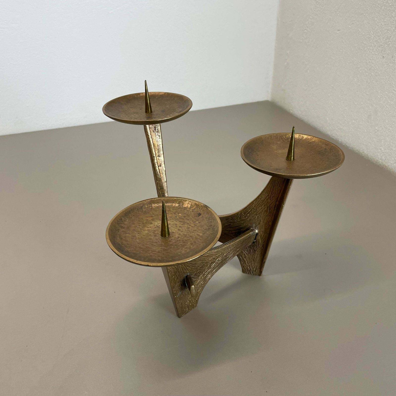 Modernist Sculptural Brutalist Bronze Metal Candleholder, France, 1960s photo buy