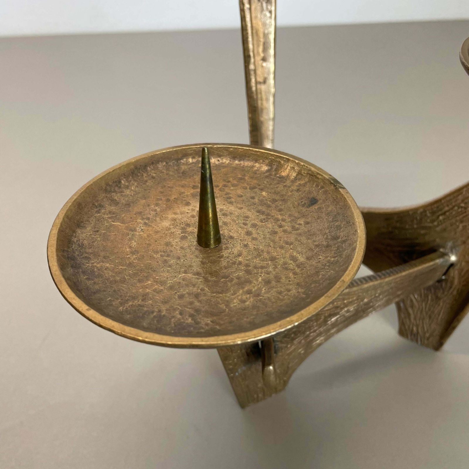 Modernist Sculptural Brutalist Bronze Metal Candleholder, France, 1960s photo vintage