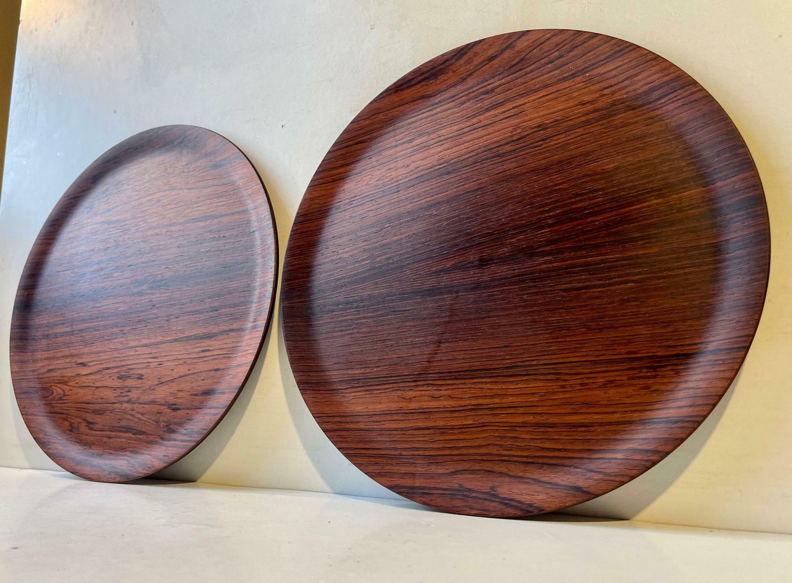 Round Scandinavian Modern Rosewood Drink Trays, 1960s photo Home Decor