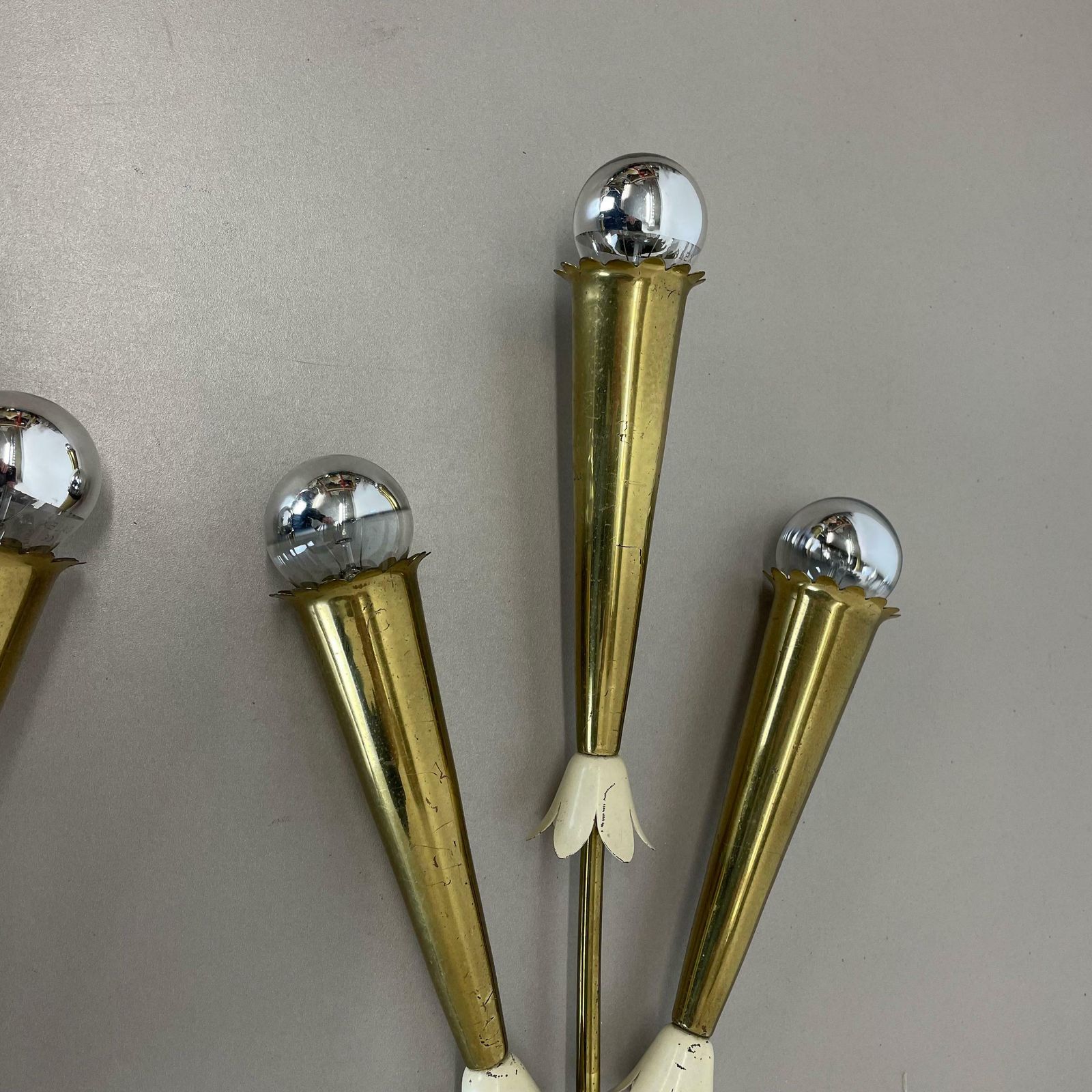 photo for sale Set Of 2 Xl Brass 59cm Stilnovo Style Theatre Wall Light Sconces, Italy, 1950s