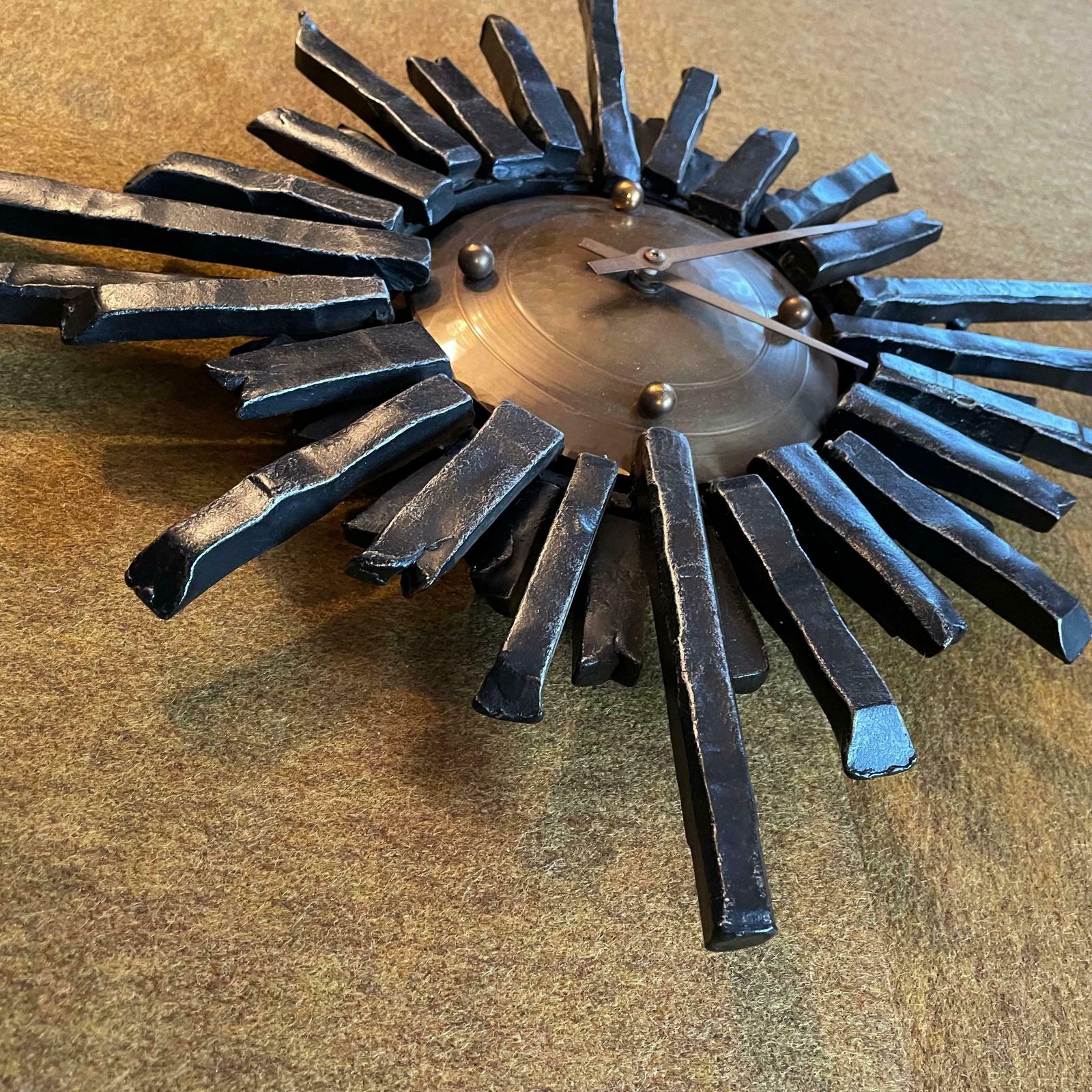 photo buy 61cm 6.9kg Brutalist Hollywood Regency Sunburst Metal Wall Clock, Germany 1970s