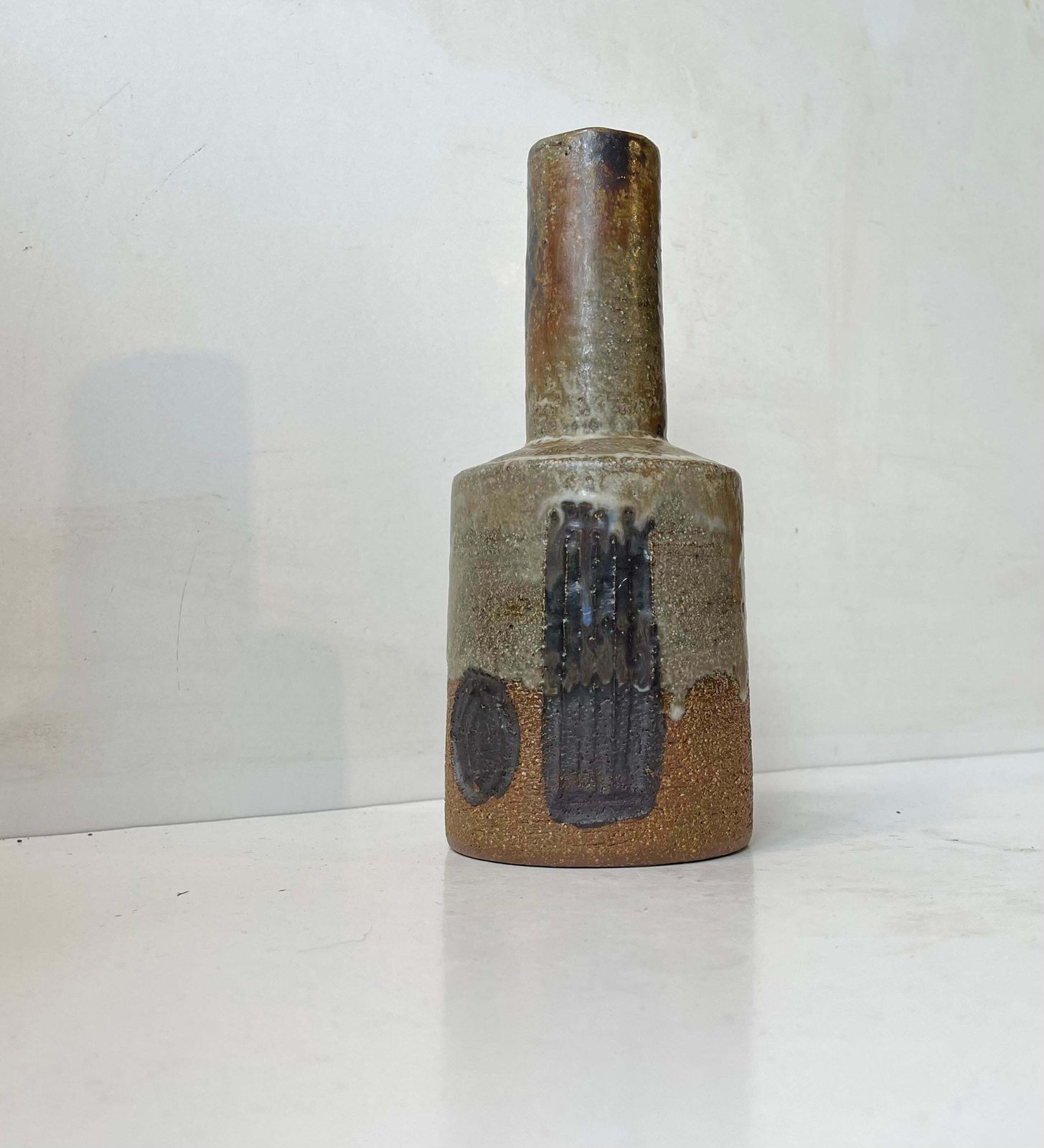 Jette Hellerøe Brutalist Vase In Glazed Stoneware For Axella, Danish 1970s photo furniture