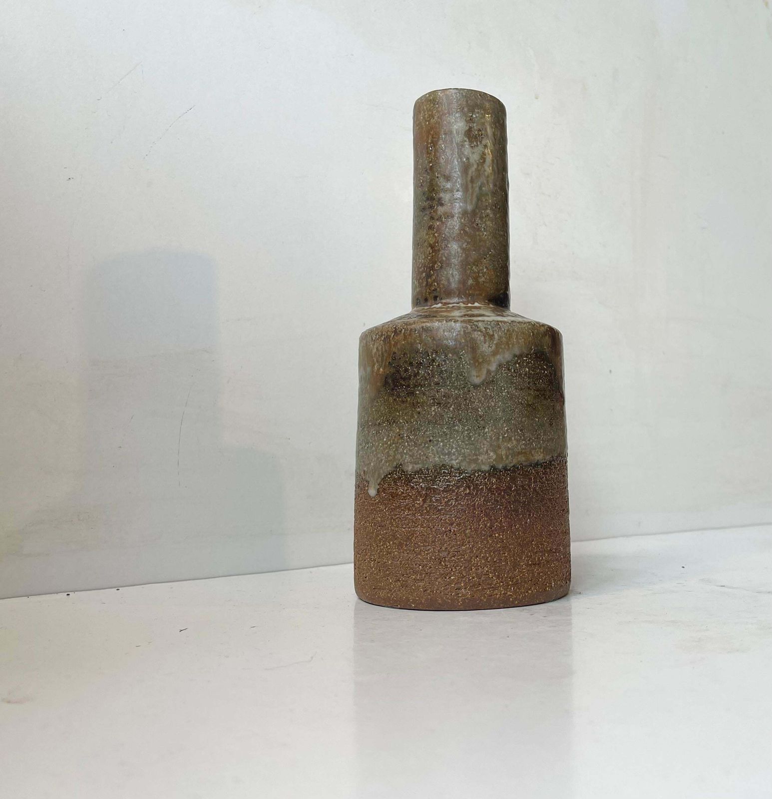 Jette Hellerøe Brutalist Vase In Glazed Stoneware For Axella, Danish 1970s photo for sale