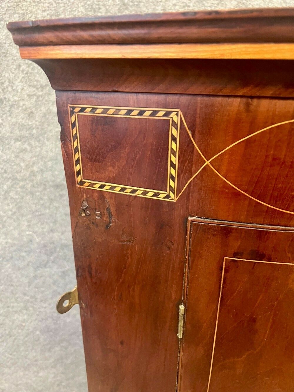 George III Mahogany And Inlaid Hanging Corner Cabinet Cupboard photo for sale