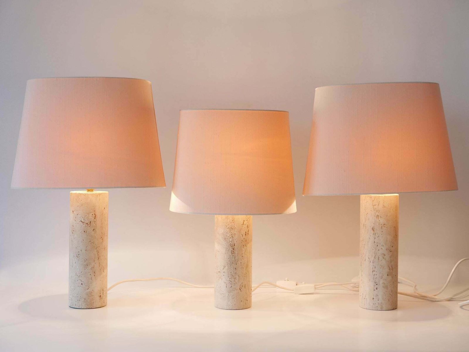 photo furniture Set Of Three Elegant Mid Century Modern Travertine Table Lamps Italy 1960s