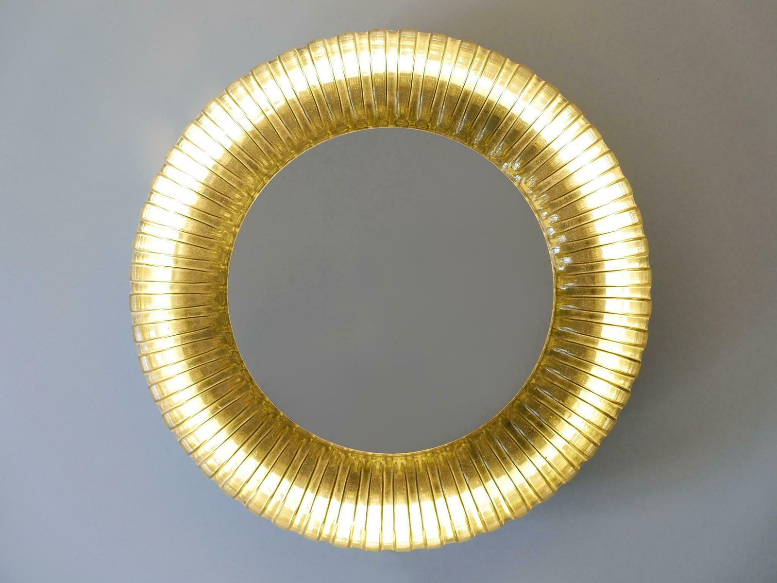 Rare & Decorative Mid Century Modern Glass Backlit Wall Mirror Germany 1960s photo for sale