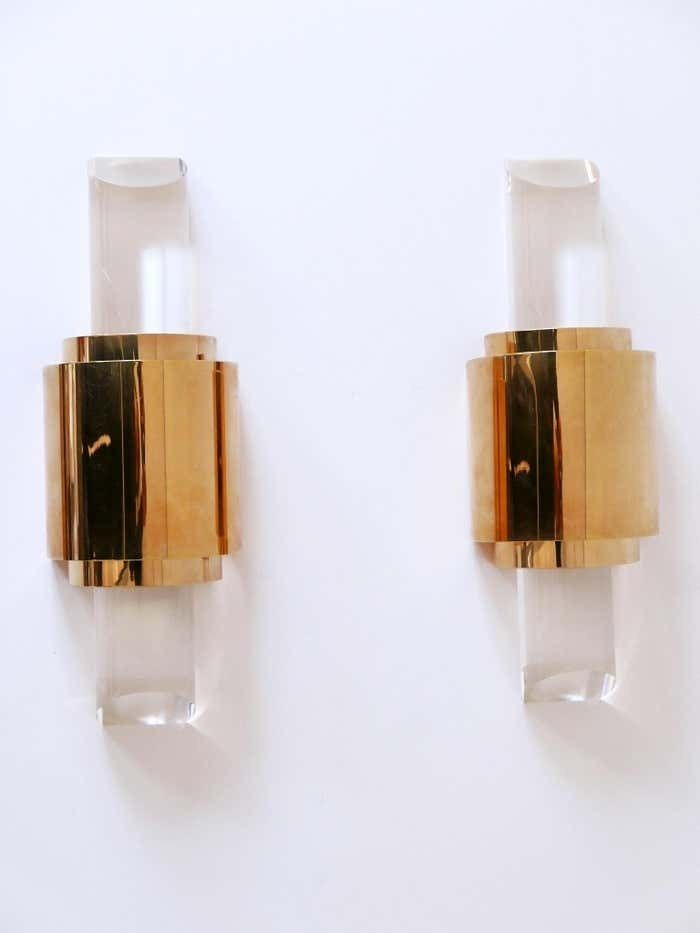 Set Of Two Exceptional Gilt Brass & Lucite Sconces Or Wall Lights Germany 1980s photo for sale