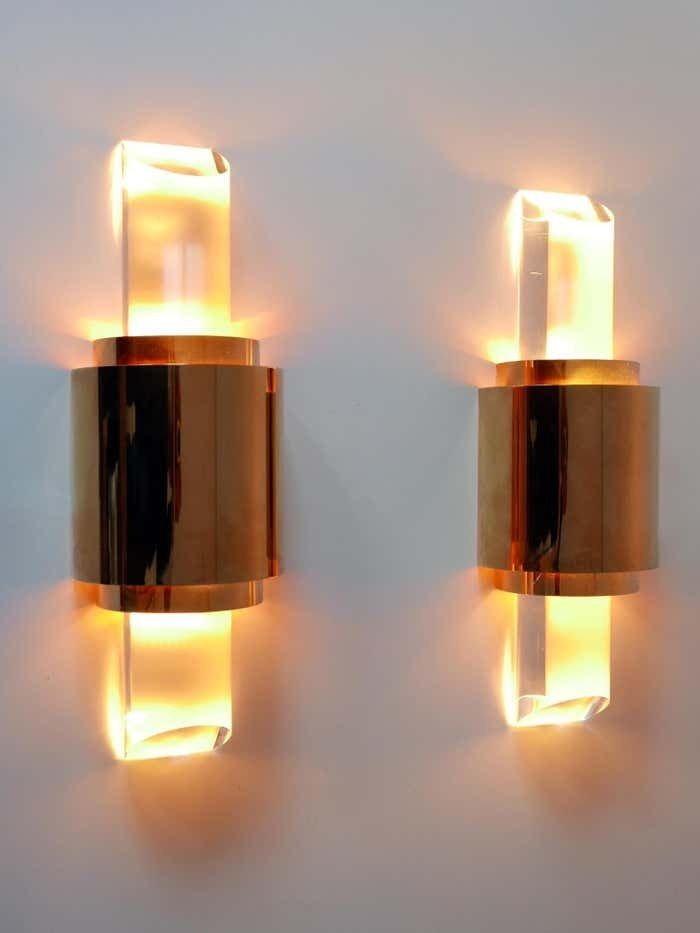 Set Of Two Exceptional Gilt Brass & Lucite Sconces Or Wall Lights Germany 1980s photo Lighting
