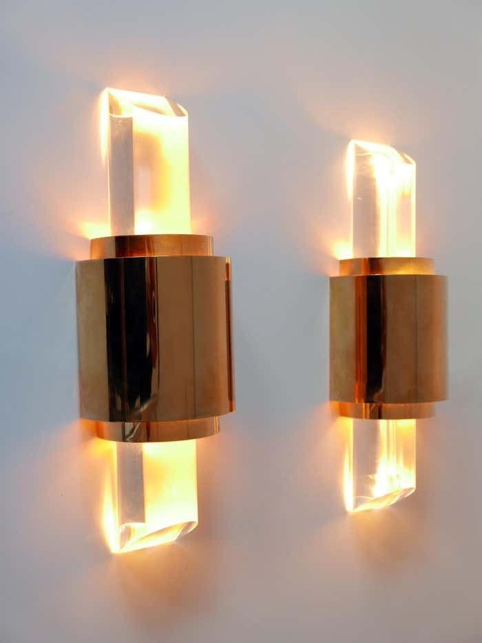Set Of Two Exceptional Gilt Brass & Lucite Sconces Or Wall Lights Germany 1980s photo vinterior