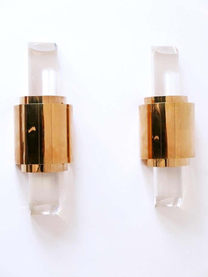 Set Of Two Exceptional Gilt Brass & Lucite Sconces Or Wall Lights Germany 1980s photo buy