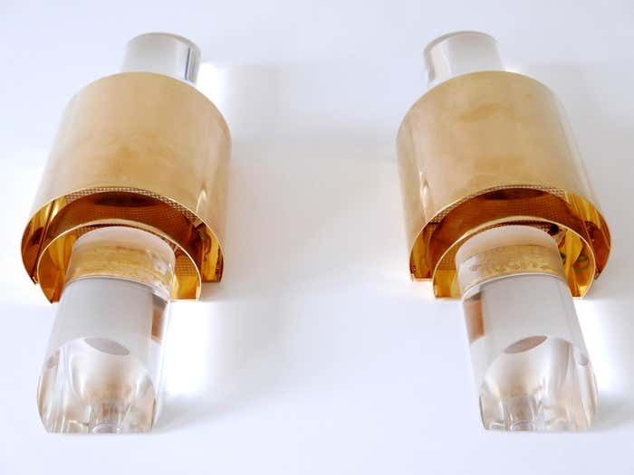 3941.0 Set Of Two Exceptional Gilt Brass & Lucite Sconces Or Wall Lights Germany 1980s photo