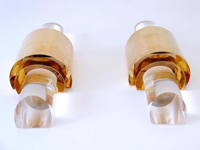 photo buy Set Of Two Exceptional Gilt Brass & Lucite Sconces Or Wall Lights Germany 1980s